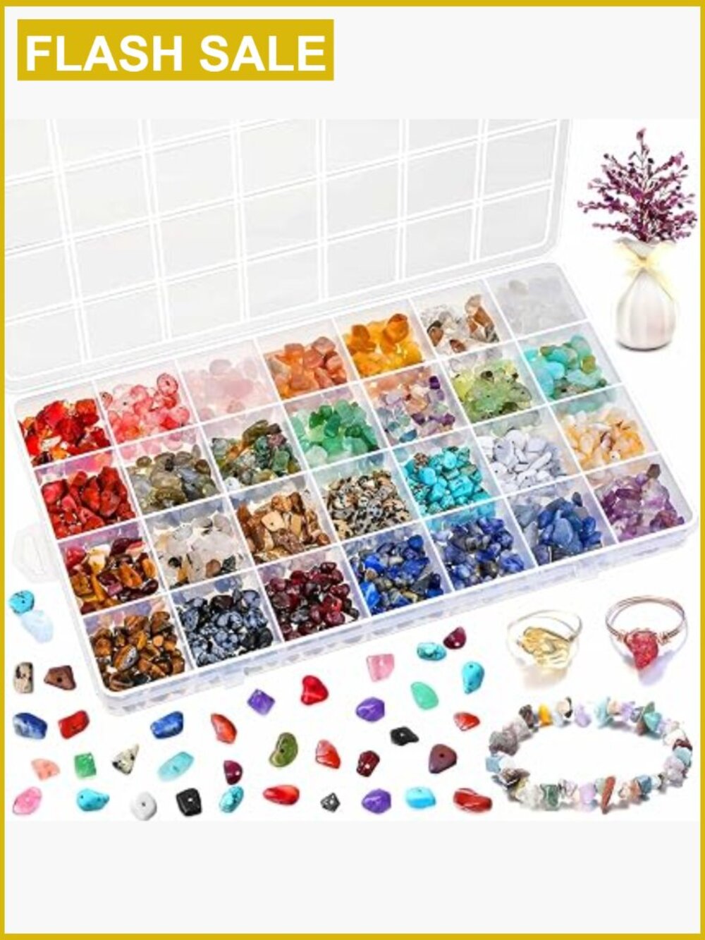 28 Colors Crystal Chips Beads Ring Making Kit with Plastic Box Jewelry Supplies